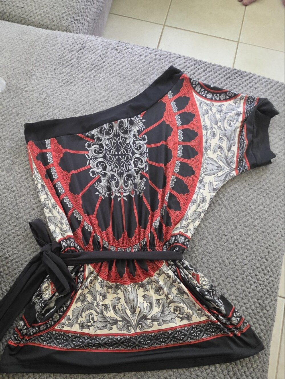 Print Waist-Tie Tunic Top